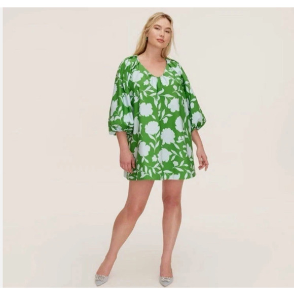 Kate Spade Classic Rose Poplin Long Sleeve Mini Dress Green Blue Small NWT - Picture 1 of 8